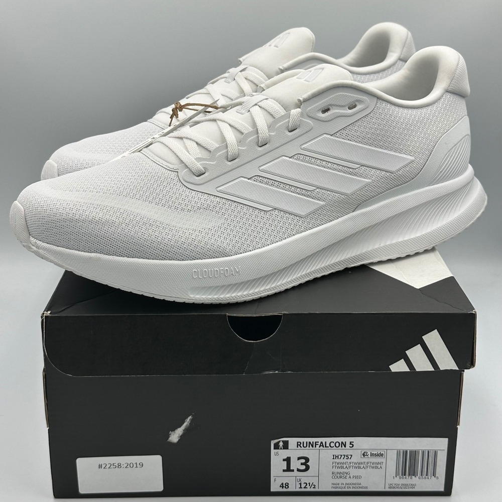 Adidas Runfalcon 5 Triple White Cloudfoam Running Shoes Men's 13 IH7757 NIB